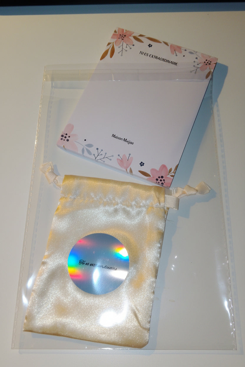 Mini Kit personnalisé prénom au choix Pochette Bijou + Bloc-note Floral Rose « Tu es extraordinaire » | Maison Majjaa