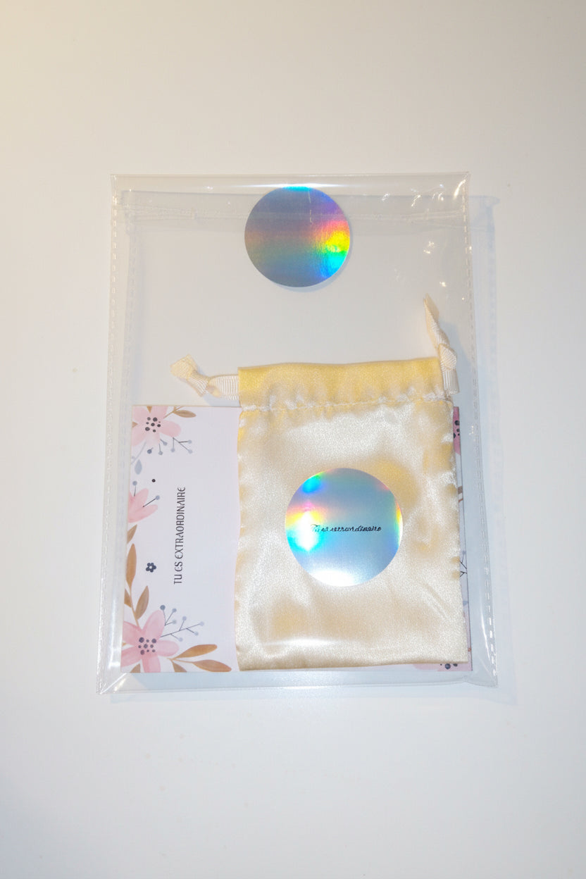Mini Kit personnalisé prénom au choix Pochette Bijou + Bloc-note Floral Rose « Tu es extraordinaire » | Maison Majjaa