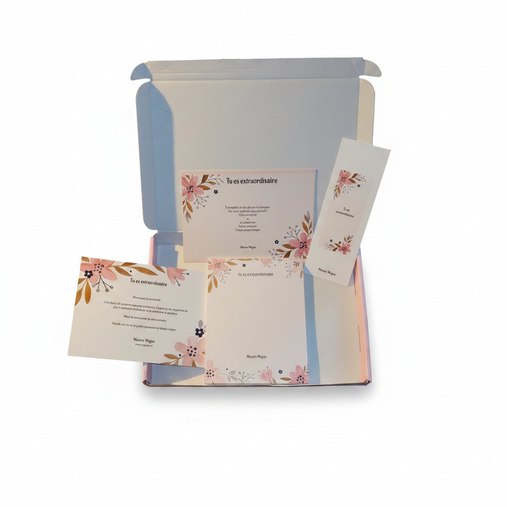 Coffret Cadeau Papeterie Rose – "Tu es extraordinaire" | Maison Majjaa
