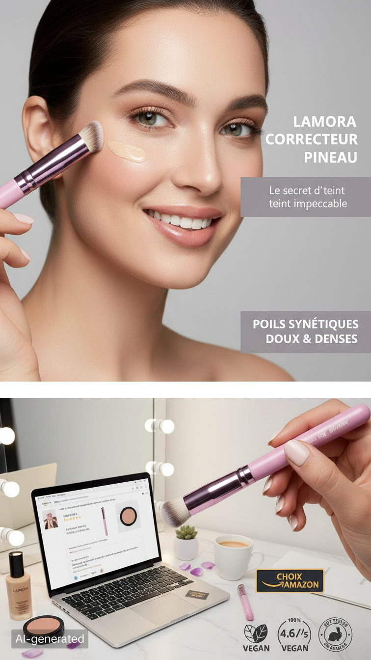 Lamora Pinceau Correcteur – Pinceau Anti-Cernes Professionnel Poils Synthétiques