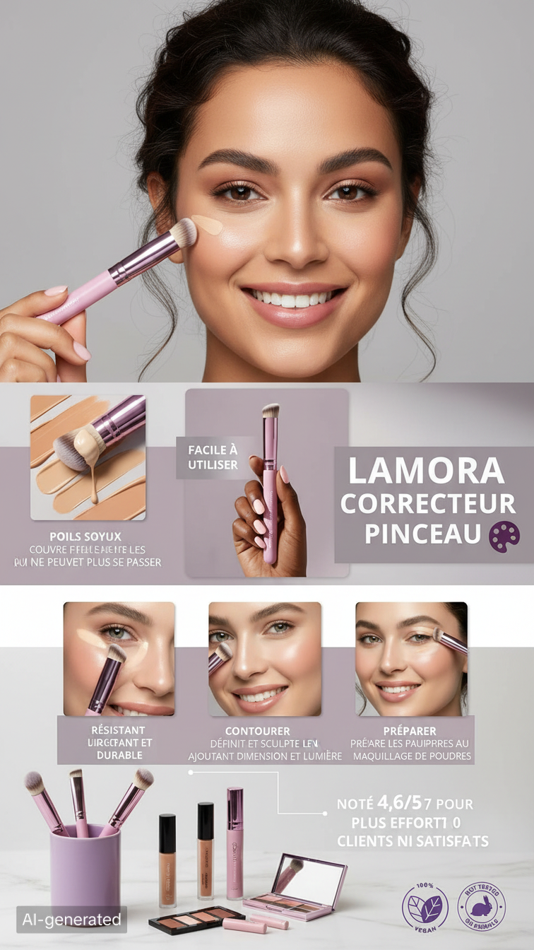 Lamora Pinceau Correcteur – Pinceau Anti-Cernes Professionnel Poils Synthétiques