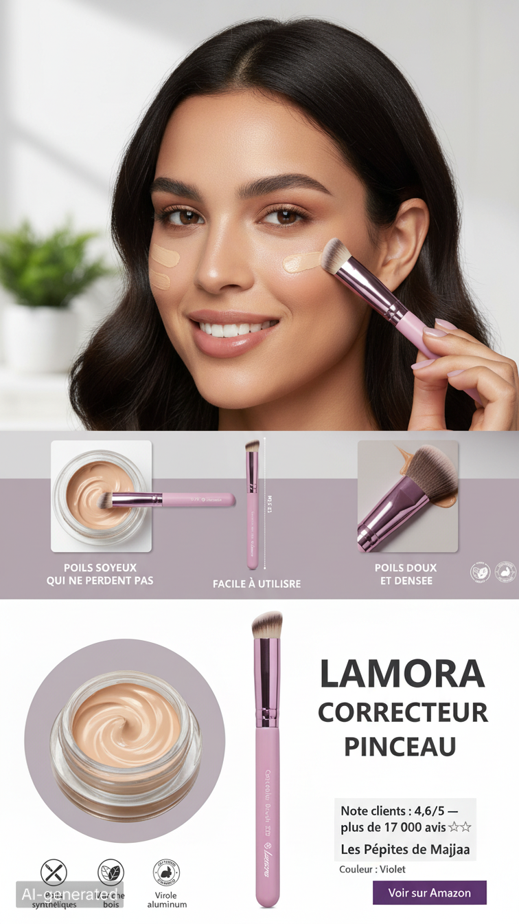 Lamora Pinceau Correcteur – Pinceau Anti-Cernes Professionnel Poils Synthétiques
