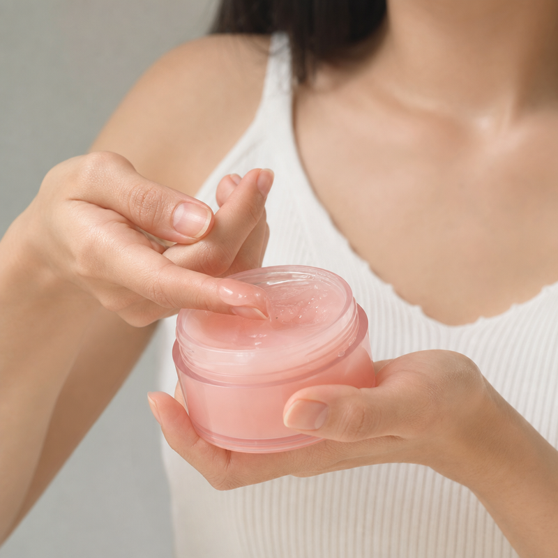 Geste de soin exfoliant sur une texture douce