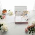 Kit papeterie personnalisé complet – pochette beige sticker argenté prénom – Maison Majjaa