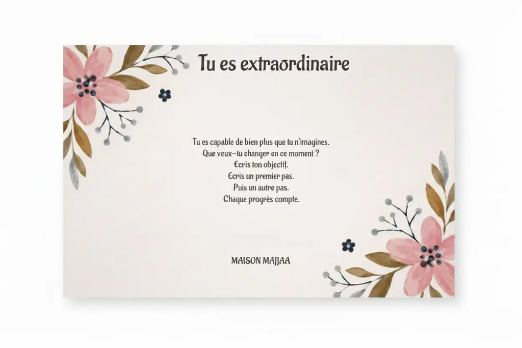 Mini box papeterie rose floral carte motivation – cadeau personnalisé femme – Maison Majjaa