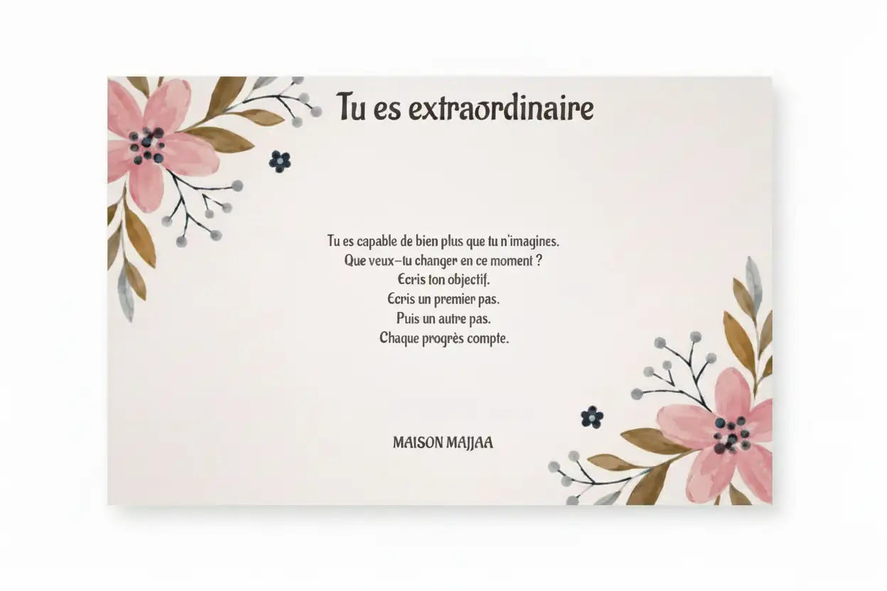 Mini box papeterie rose floral carte motivation – cadeau personnalisé femme – Maison Majjaa