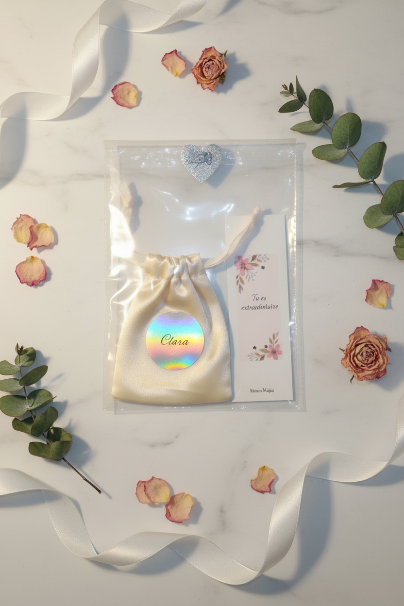 Mini kit pochette beige marque-page floral Tu es extraordinaire – cadeau lecture femme – Maison Majjaa